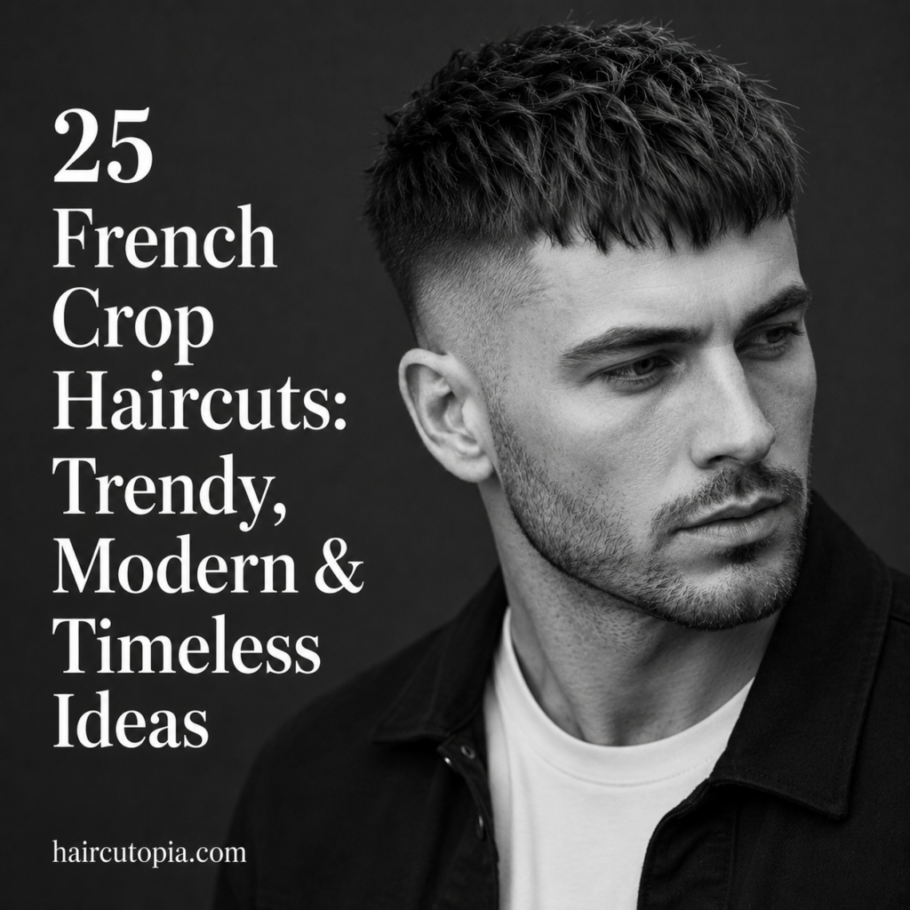 Man with a modern textured French Crop haircut in a black and white editorial portrait showcasing trendy and timeless hairstyle inspiration