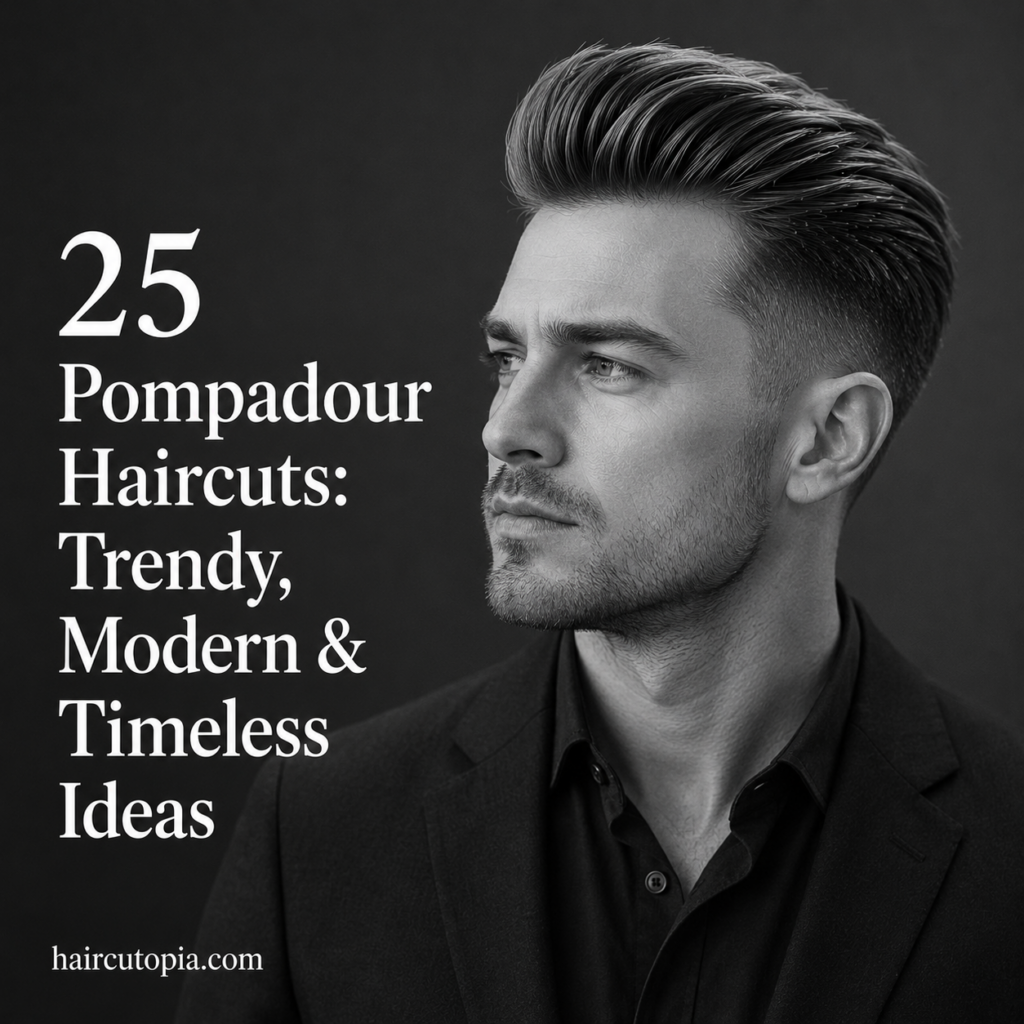 Modern pompadour haircut for men with textured swept-back volume and clean tapered sides