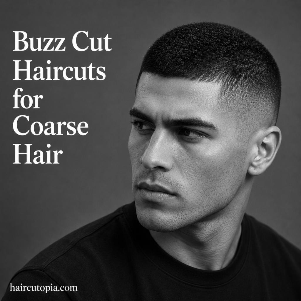 Man with a modern buzz cut for coarse hair featuring natural texture and a clean fade haircut