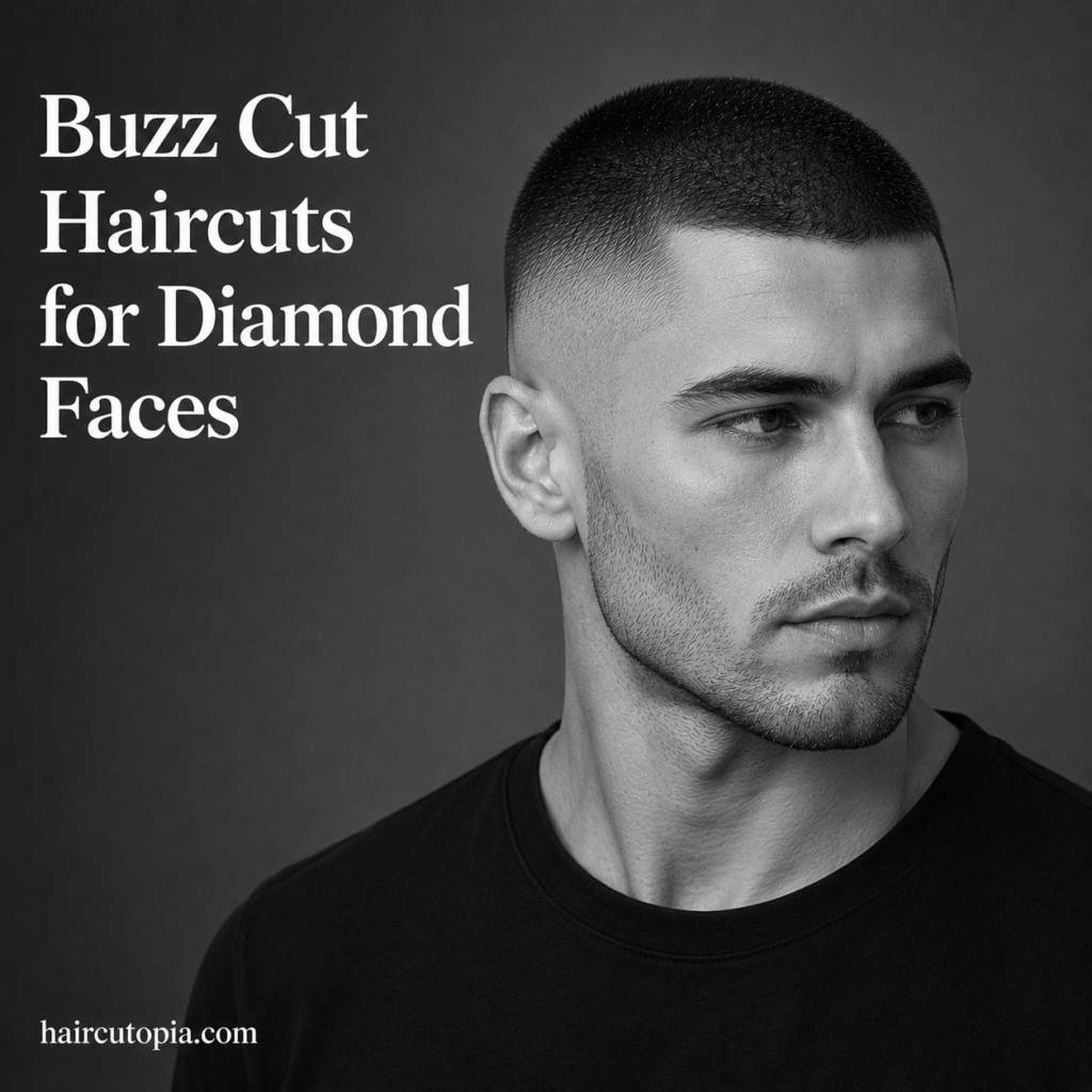 Man with a modern buzz cut haircut for diamond face shapes featuring a clean fade, defined cheekbones, and balanced facial proportions