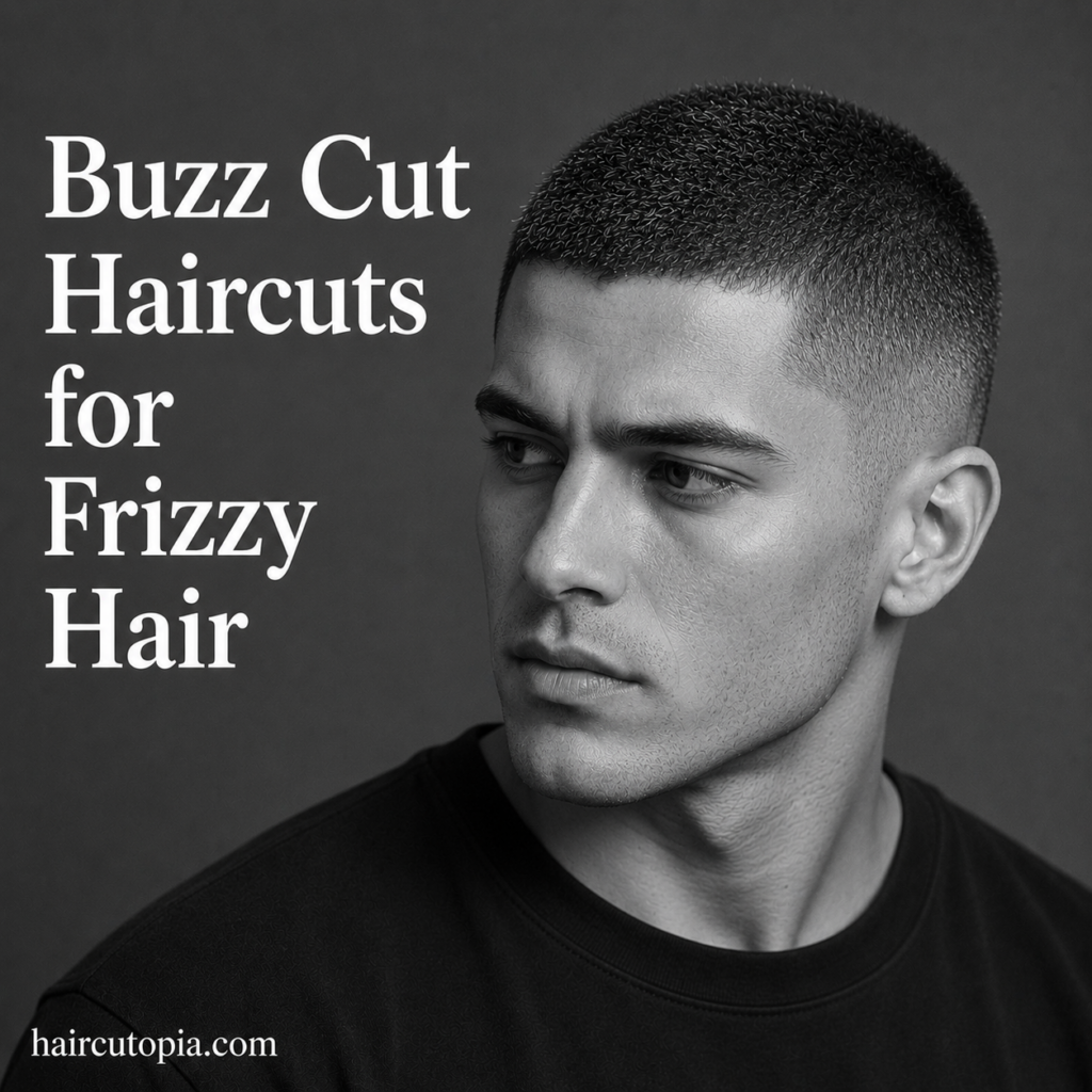 Man with a modern buzz cut for frizzy hair featuring a clean fade and textured short haircut