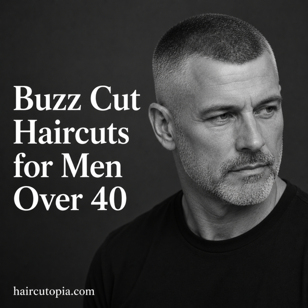 Man over 40 with a modern buzz cut haircut featuring a clean fade and professional appearance.