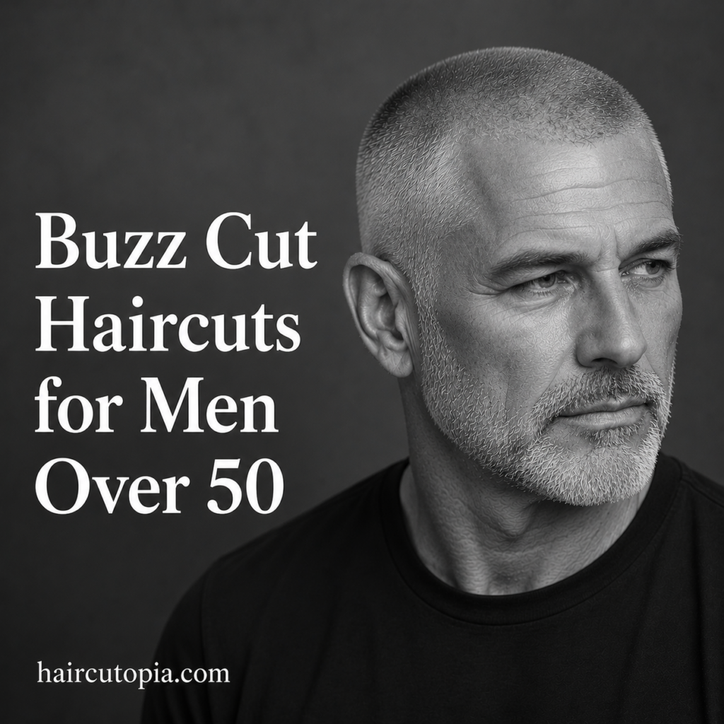 Man over 50 with a modern buzz cut haircut featuring gray hair, a short beard, and a clean professional appearance.