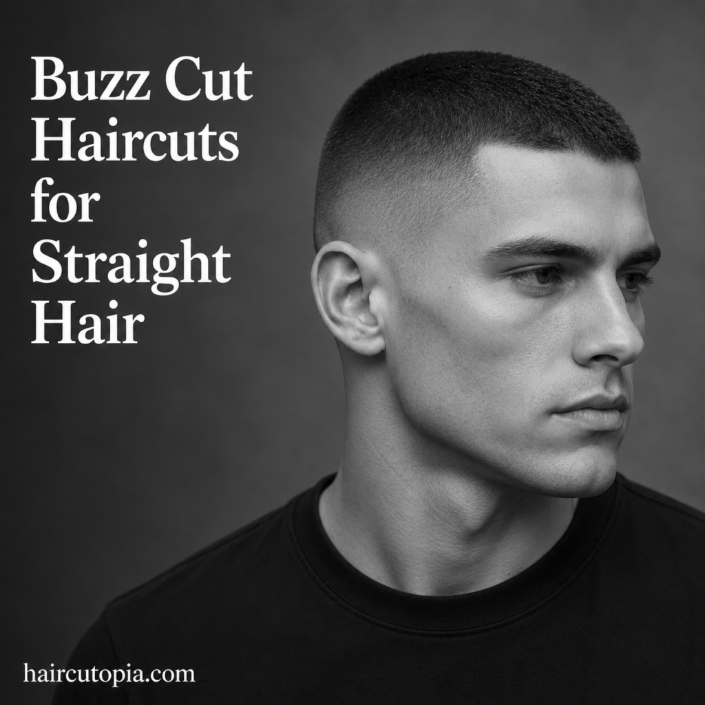Man with a modern buzz cut for straight hair featuring a clean fade and sharp masculine style