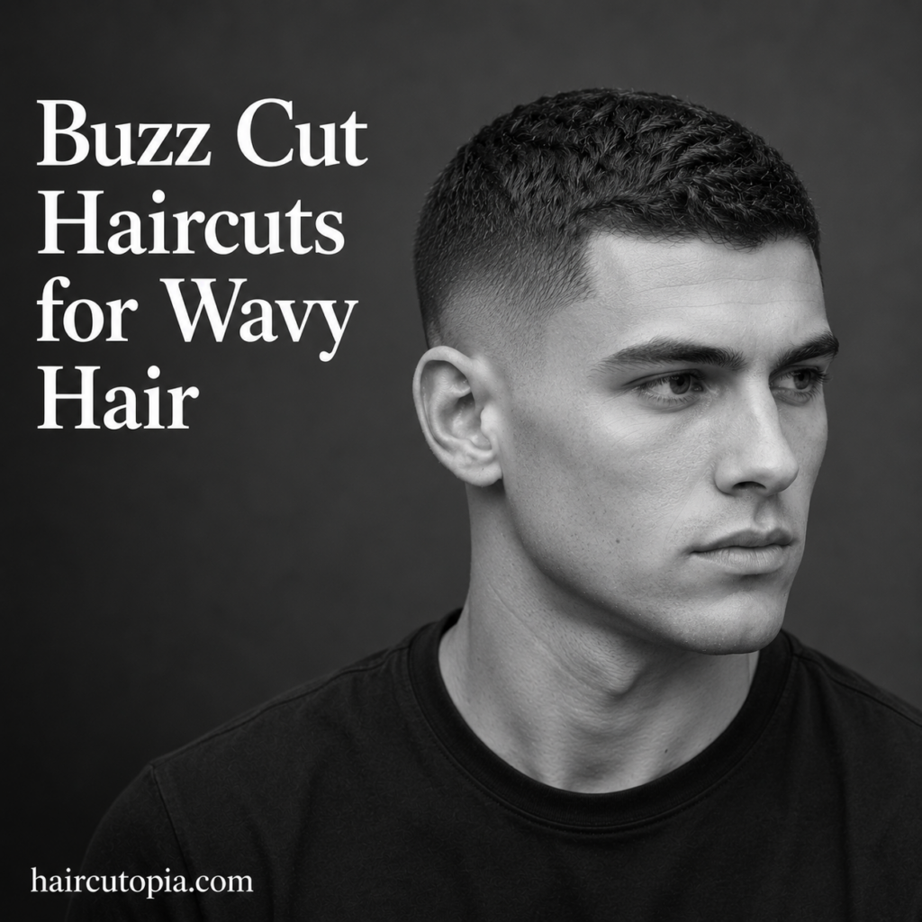 Man with a modern buzz cut for wavy hair featuring natural texture and a clean fade haircut