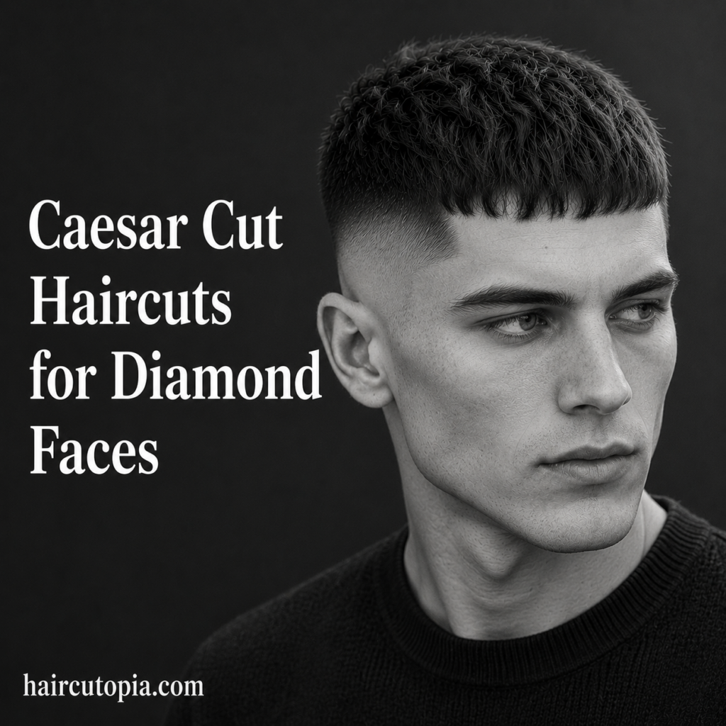 Man with a textured Caesar cut and fade hairstyle designed for a diamond face shape