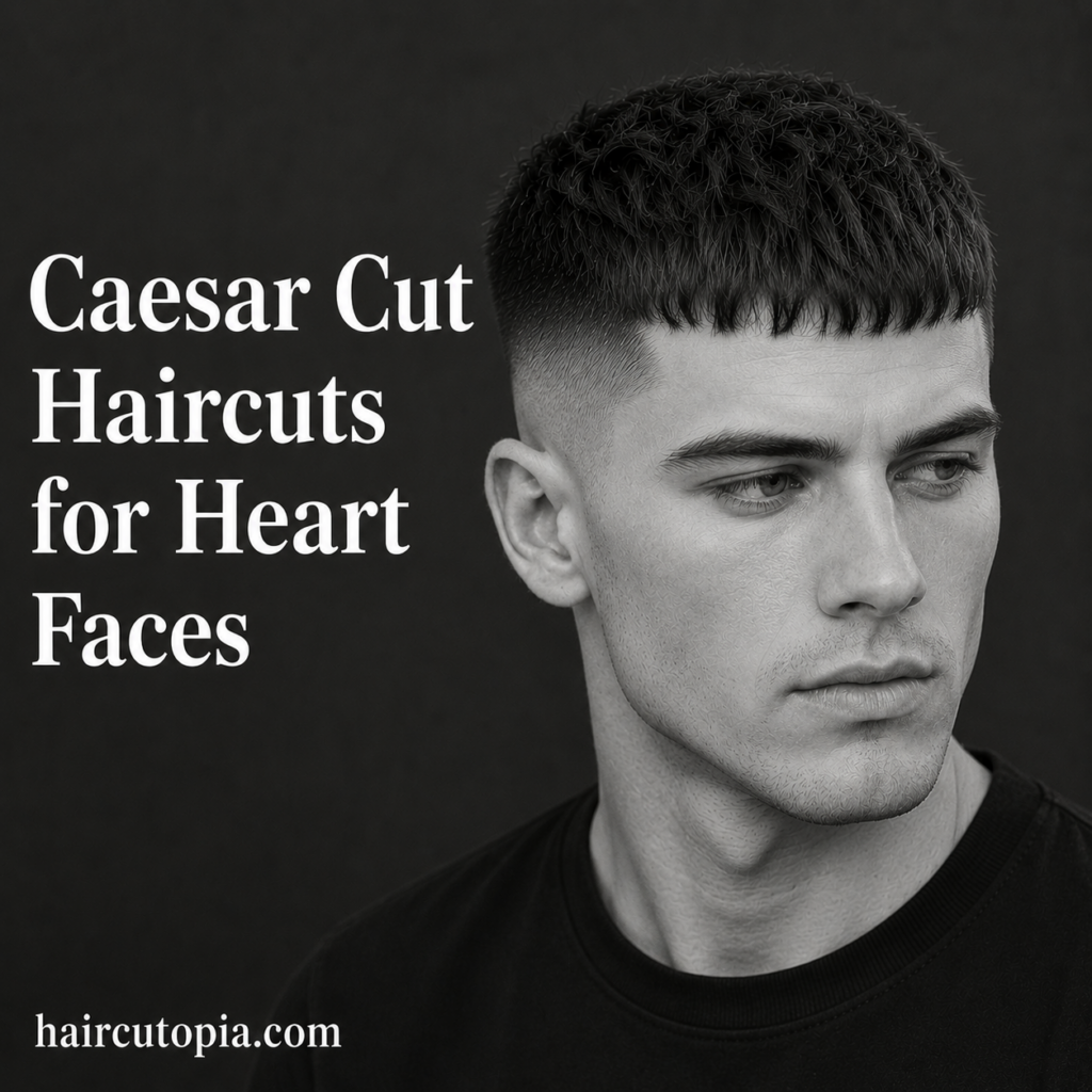 Man with a modern textured Caesar cut hairstyle designed for a heart-shaped face