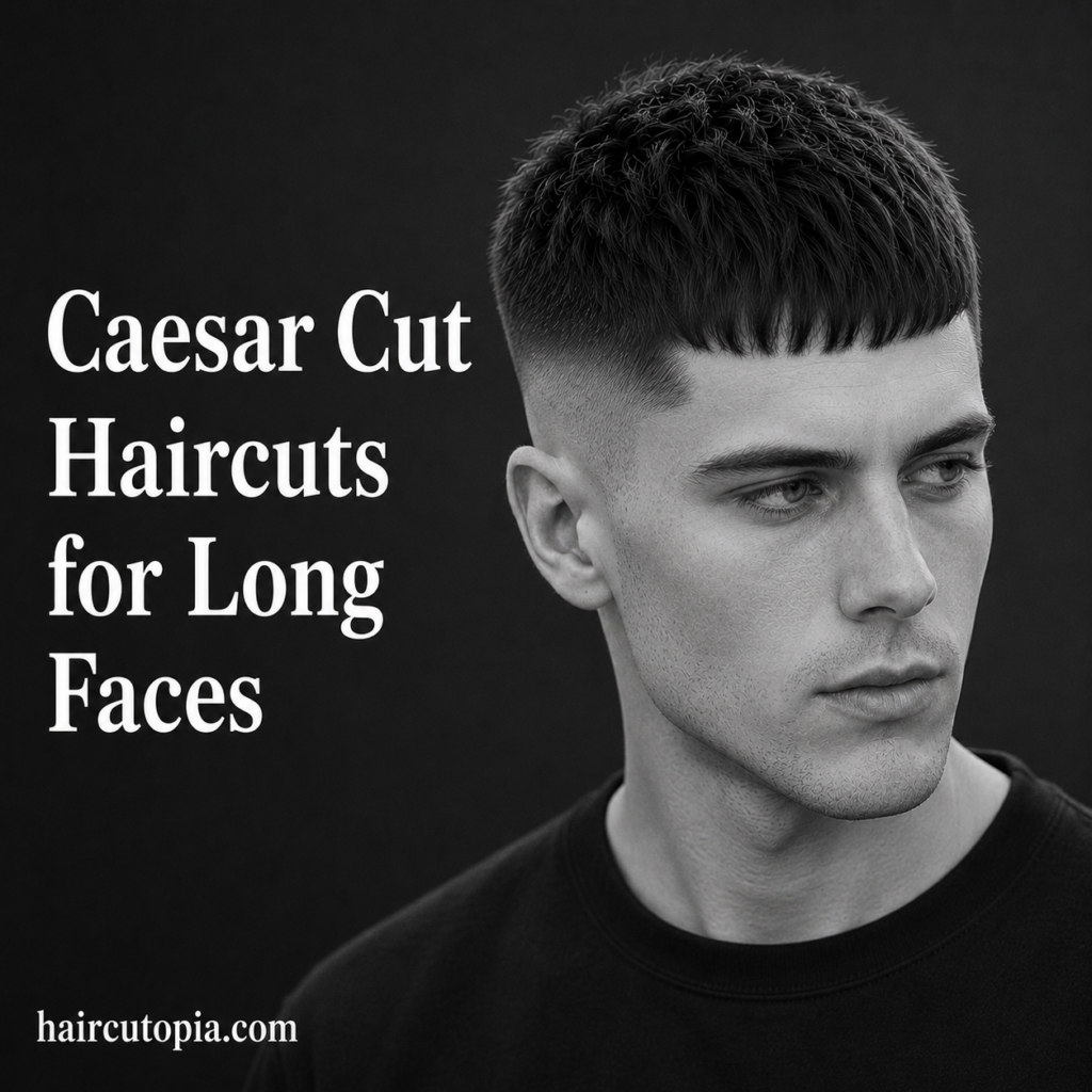 Man with a textured Caesar cut and fade haircut designed for a long face shape