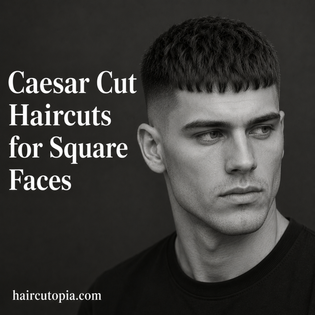 Man with a textured Caesar cut and fade haircut designed for a square face shape