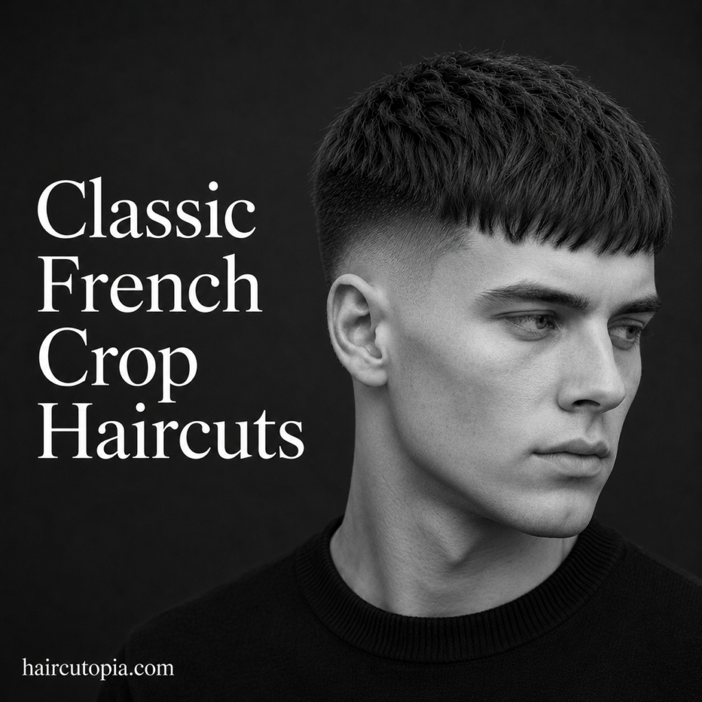 Man with a classic French crop haircut featuring a neat fringe and timeless taper fade