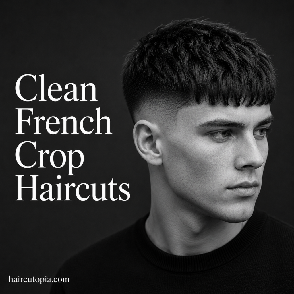 Man with a clean French crop haircut featuring a sharp fringe and polished fade