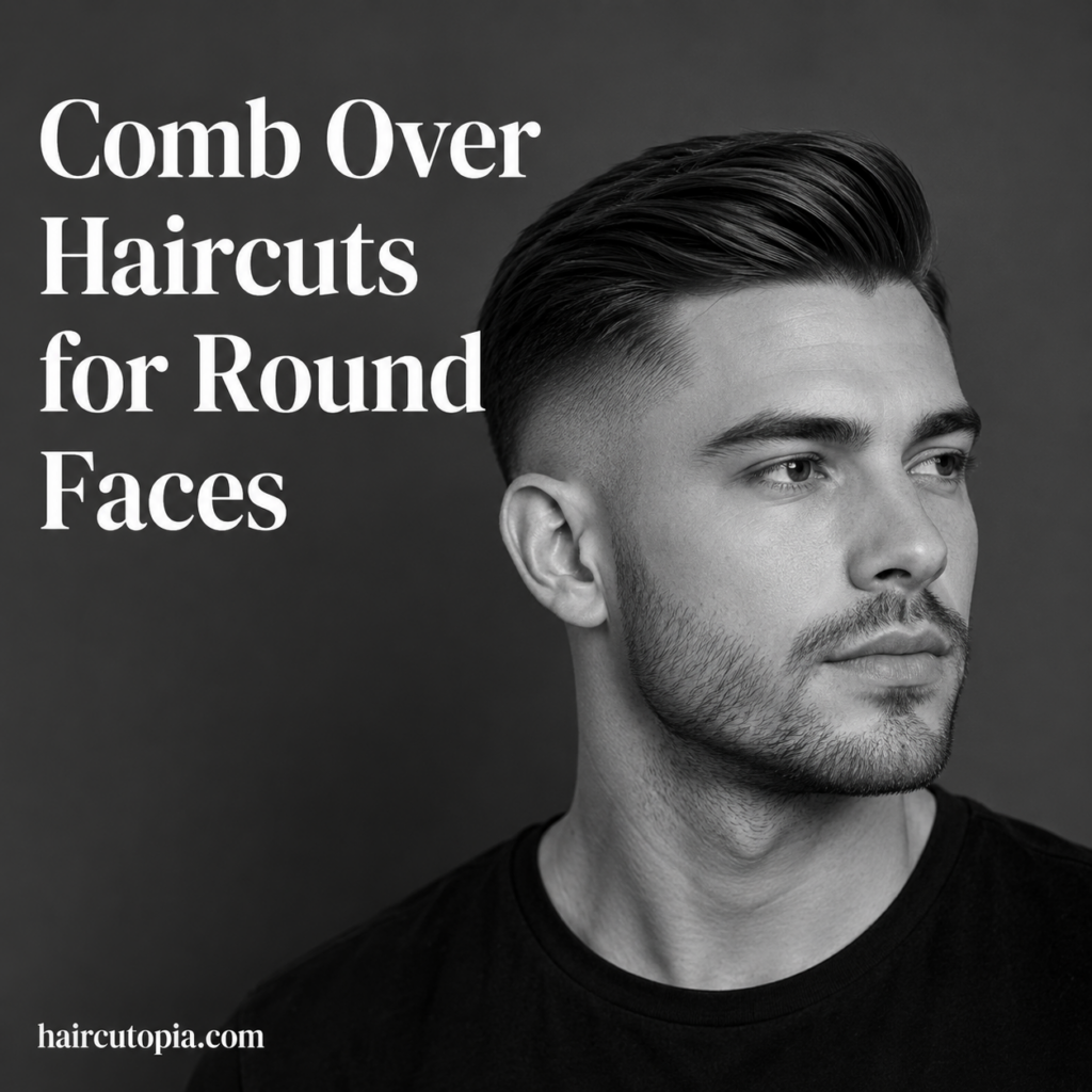 Man with a textured comb over haircut and faded sides for a round face