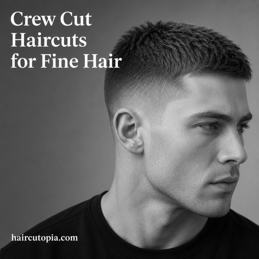 Man with a modern textured crew cut hairstyle for fine hair featuring short faded sides and fuller-looking textured hair on top.