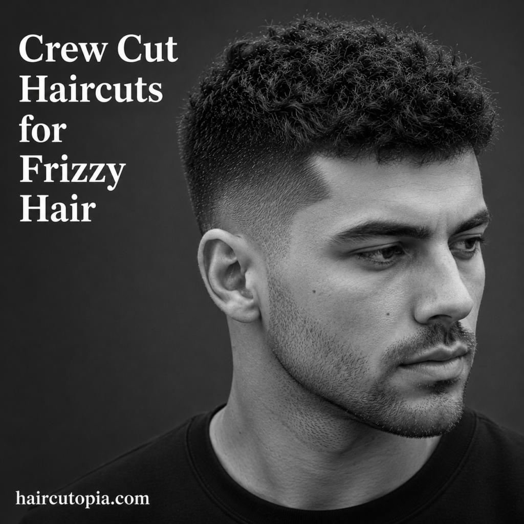 Man with a textured crew cut for frizzy hair featuring natural texture on top and clean faded sides.
