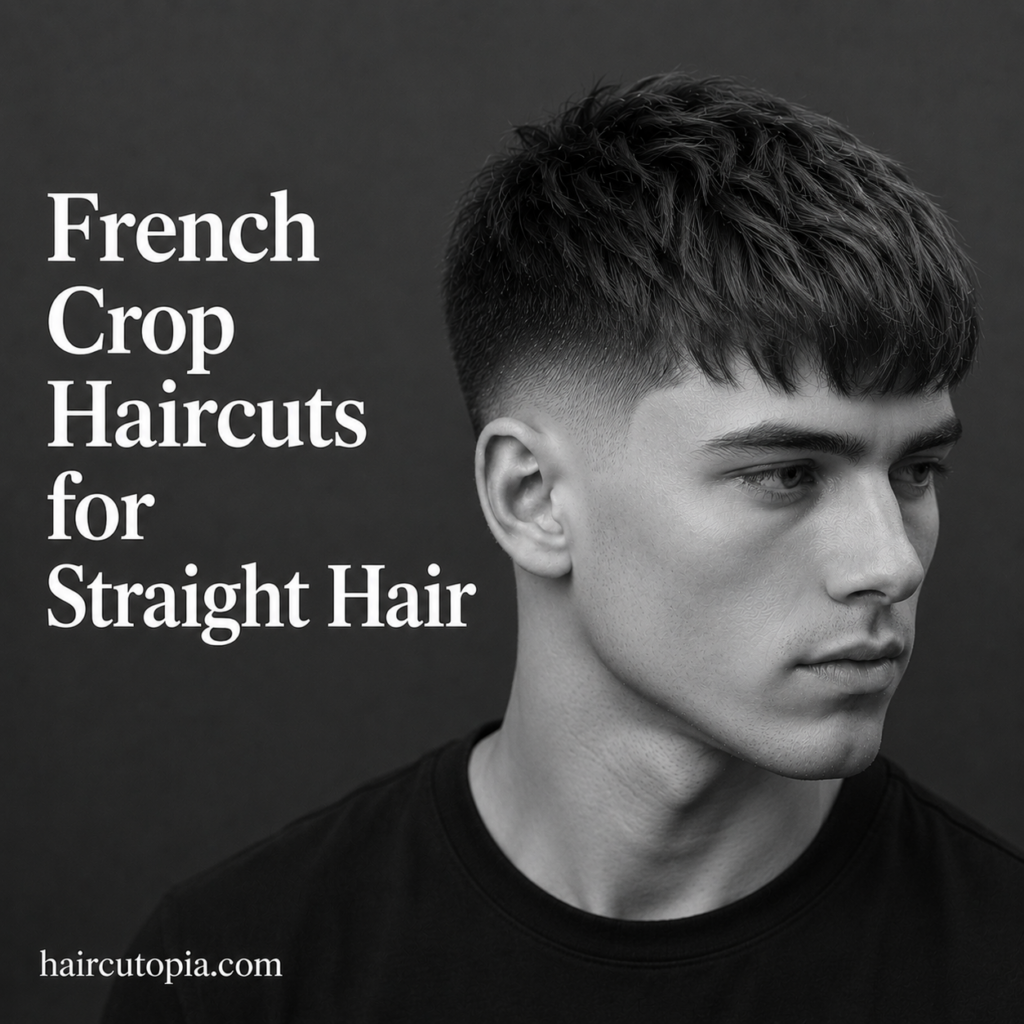 Man with a modern French crop haircut for straight hair featuring a textured fringe and clean fade.