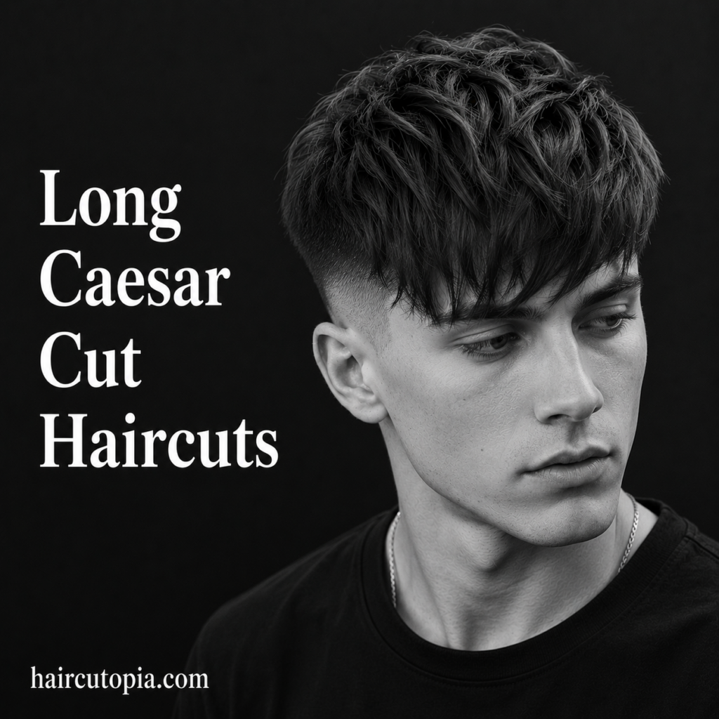Man with a modern long Caesar cut featuring textured layers and faded sides