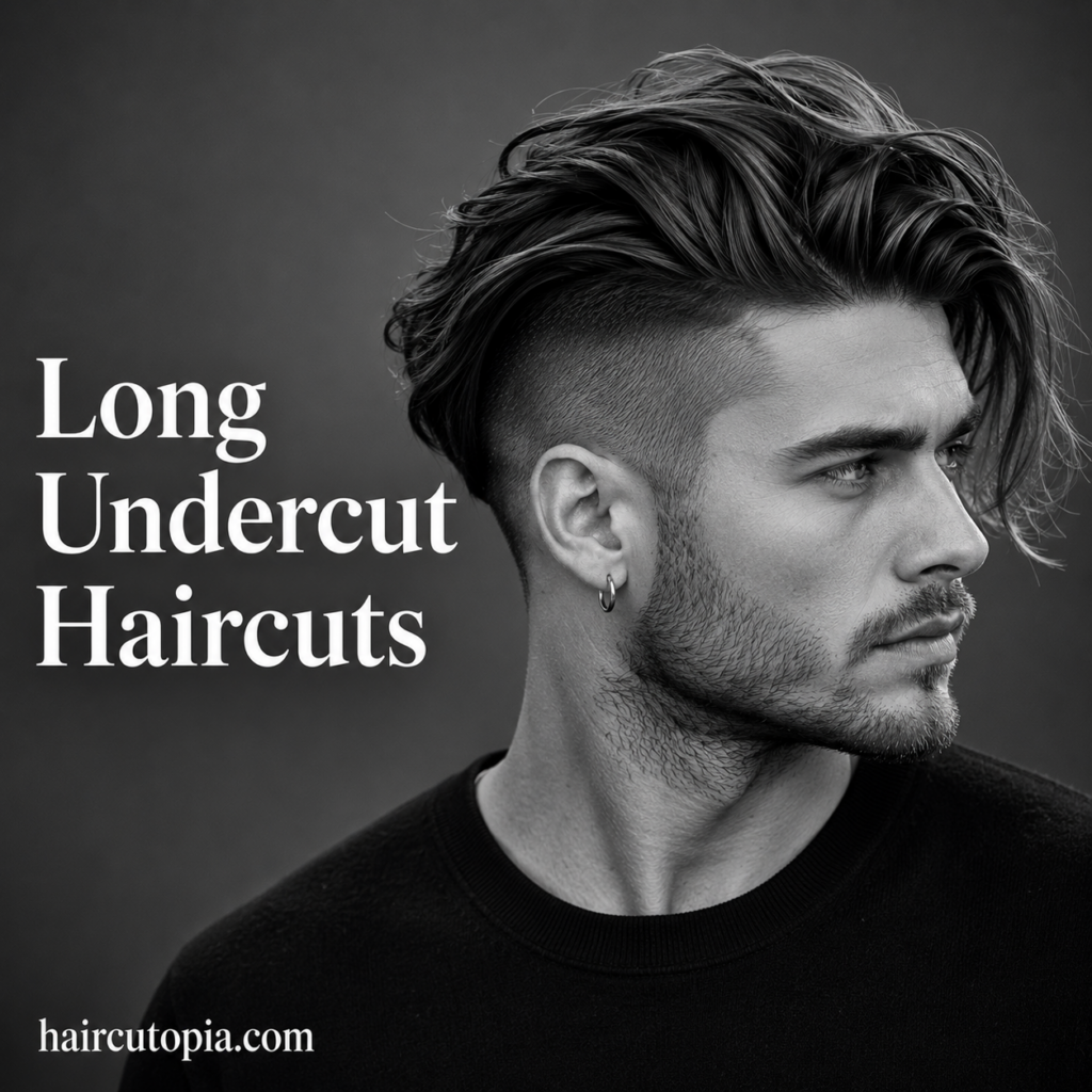 Man with a modern long undercut haircut featuring long textured hair on top, faded sides, and a stylish contemporary appearance.
