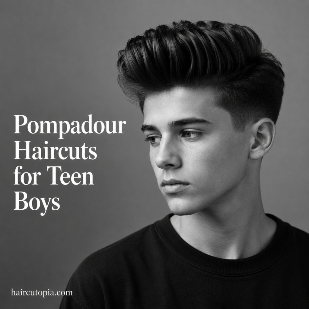 Pompadour haircut for teen boys with textured volume on top and clean tapered sides