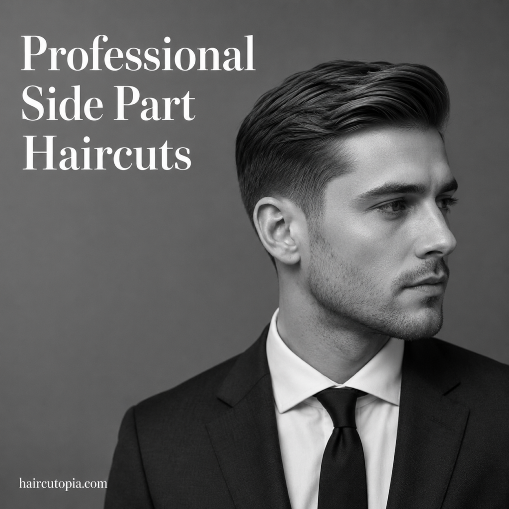 Professional men’s side part haircut with a clean taper and polished business style
