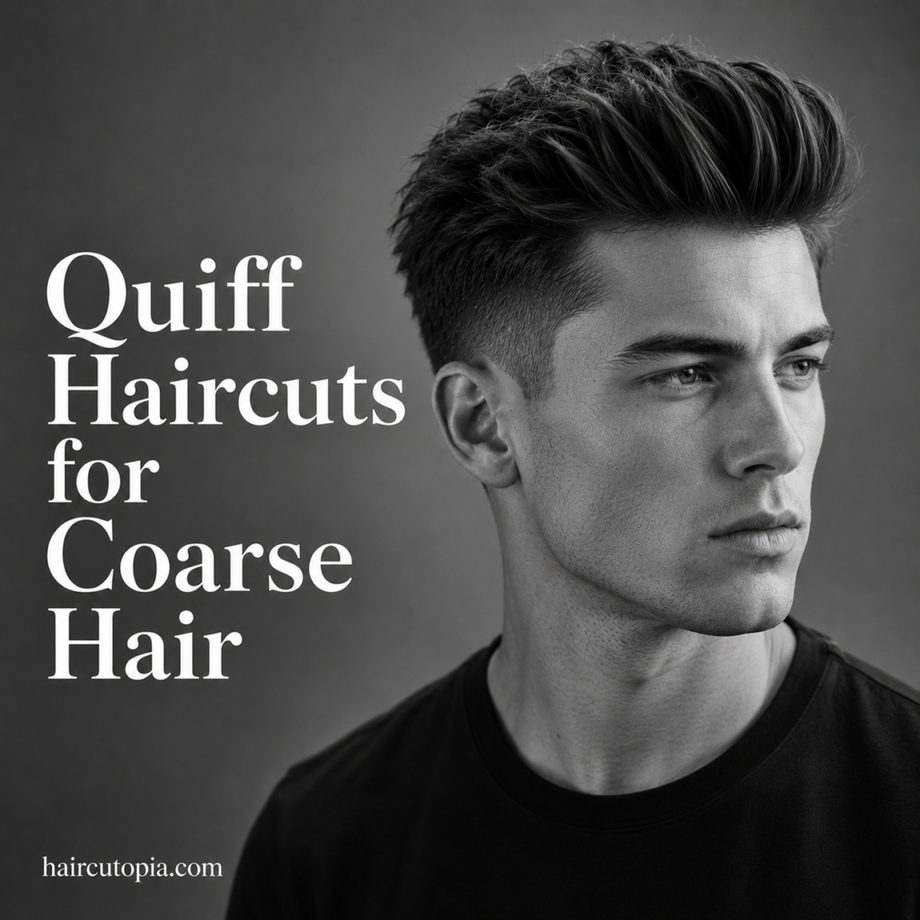 Man with a textured quiff haircut for coarse hair and clean tapered sides