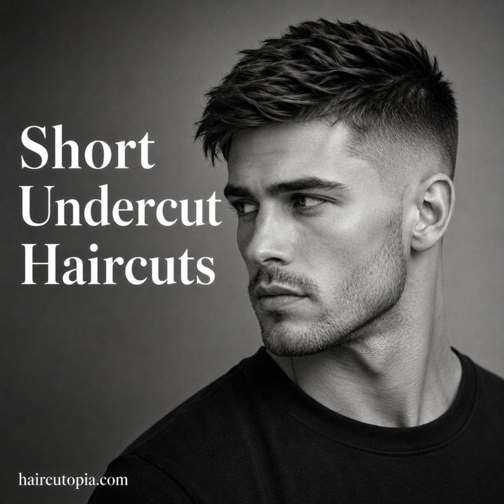 Man with a modern short undercut haircut featuring textured hair on top, short faded sides, and a clean masculine appearance.