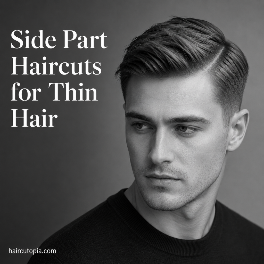 Man with a modern side part haircut for thin hair featuring natural volume, clean texture, and a fuller-looking appearance.