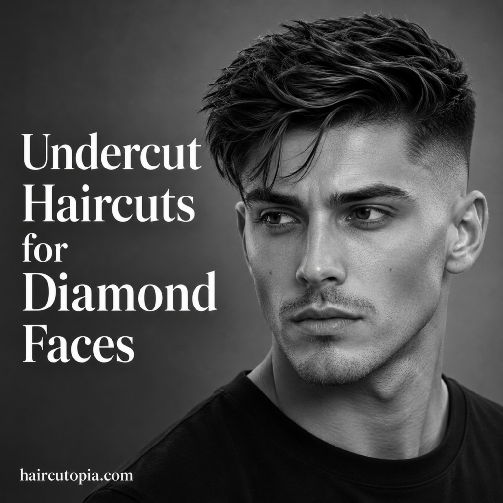 Man with a modern textured undercut haircut for a diamond face shape featuring faded sides, natural volume, and defined facial structure.