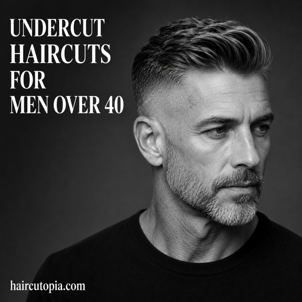 Man over 40 with a modern undercut haircut featuring clean sides, textured hair on top, and a sophisticated appearance.
