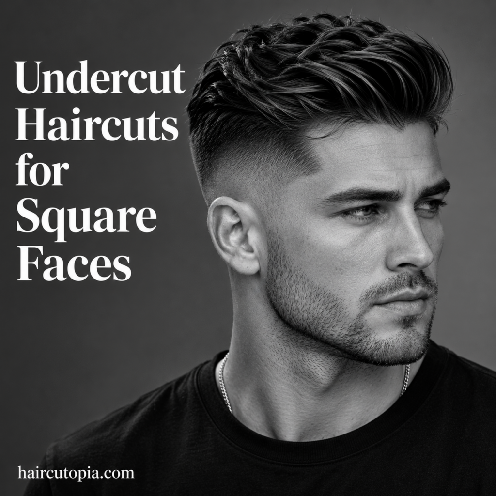 Man with a modern undercut haircut for a square face featuring textured volume on top, faded sides, and a strong jawline.