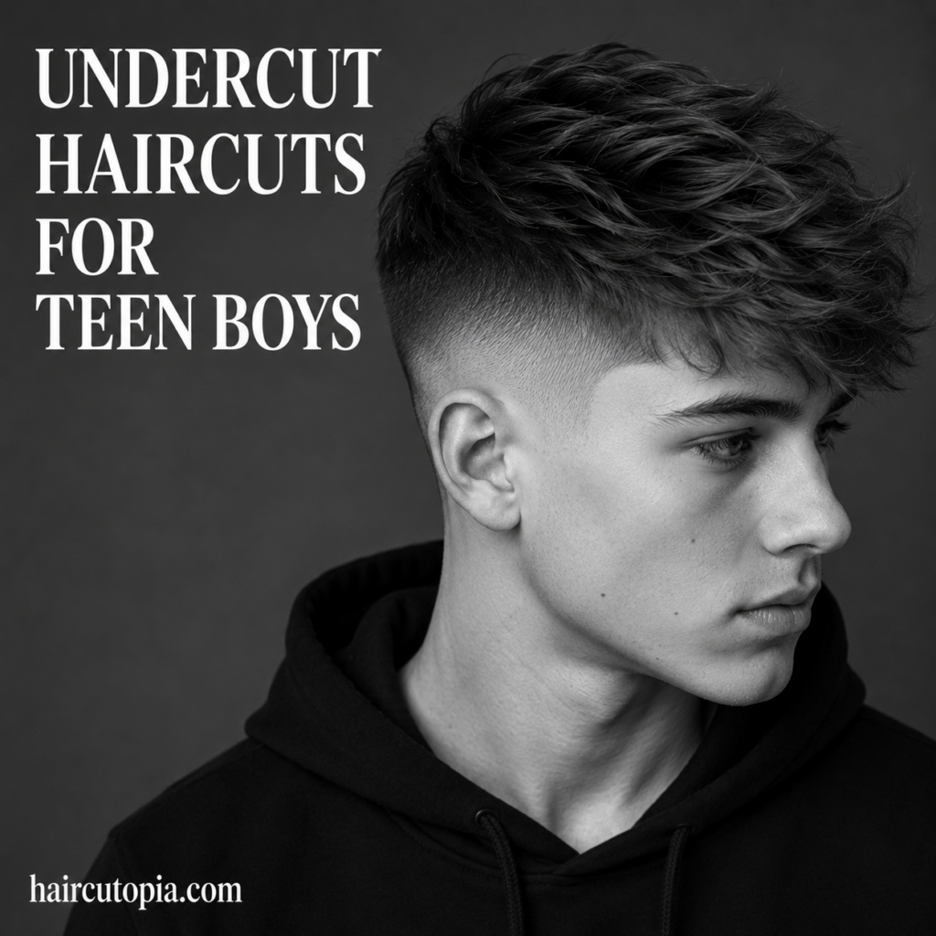 Teen boy with a modern undercut haircut featuring short faded sides and textured hair on top.
