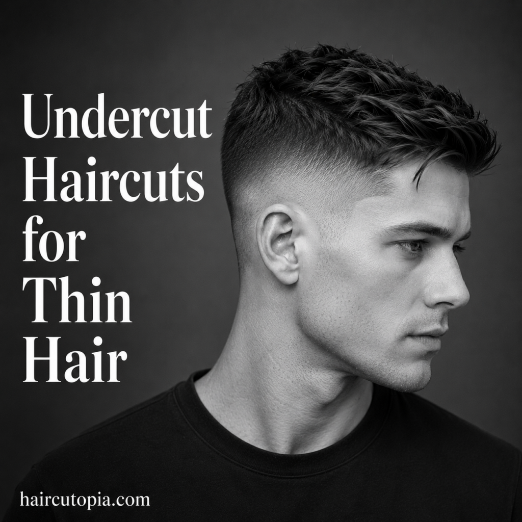 Man with thin hair wearing a modern undercut haircut featuring textured volume on top and clean short sides.