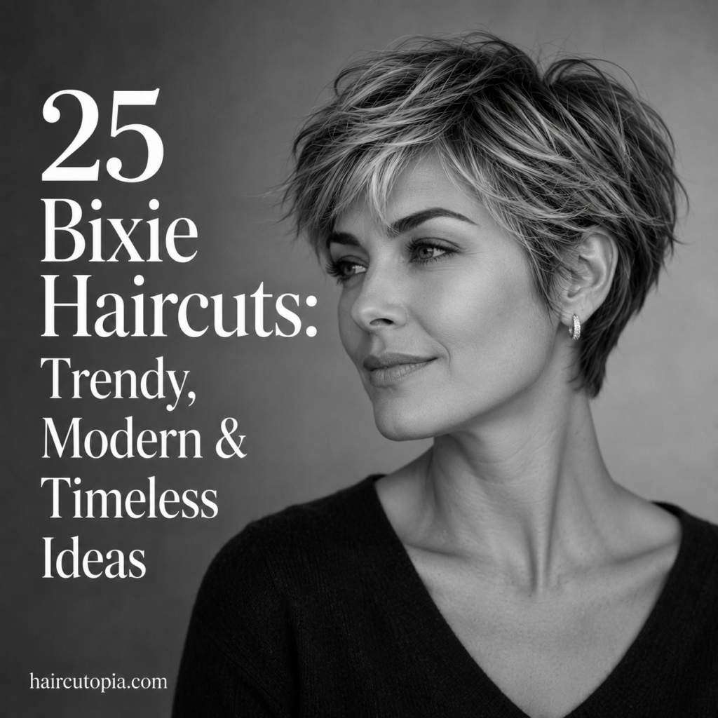 Modern textured bixie haircut with short layered volume and side-swept bangs
