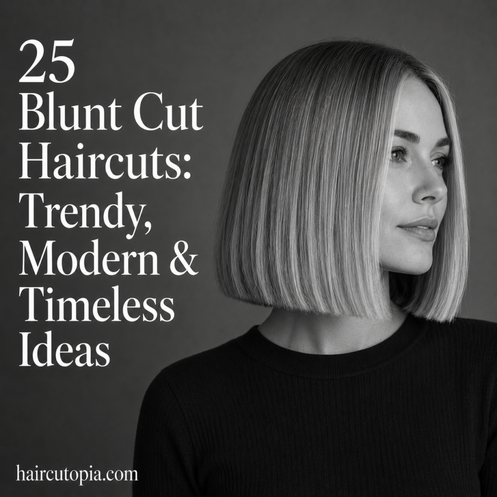 Woman with a sleek blunt bob hairstyle in a black-and-white editorial portrait.