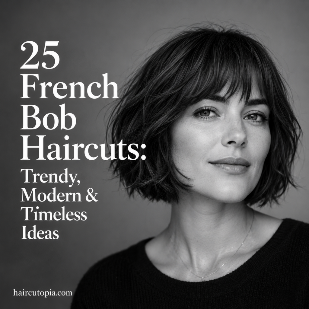 Modern French bob haircut with bangs and soft textured layers