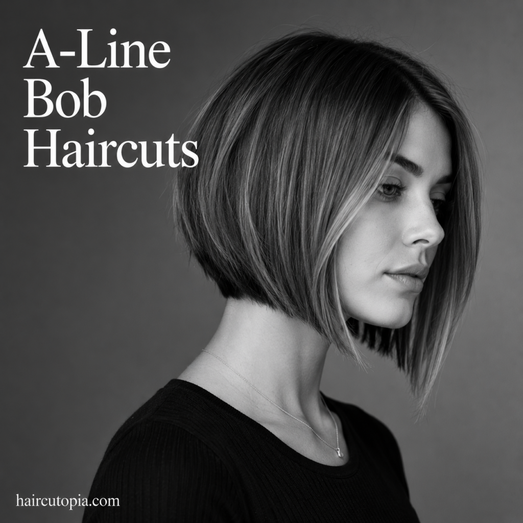 Woman with a sleek A-line bob haircut featuring a shorter back and longer angled front