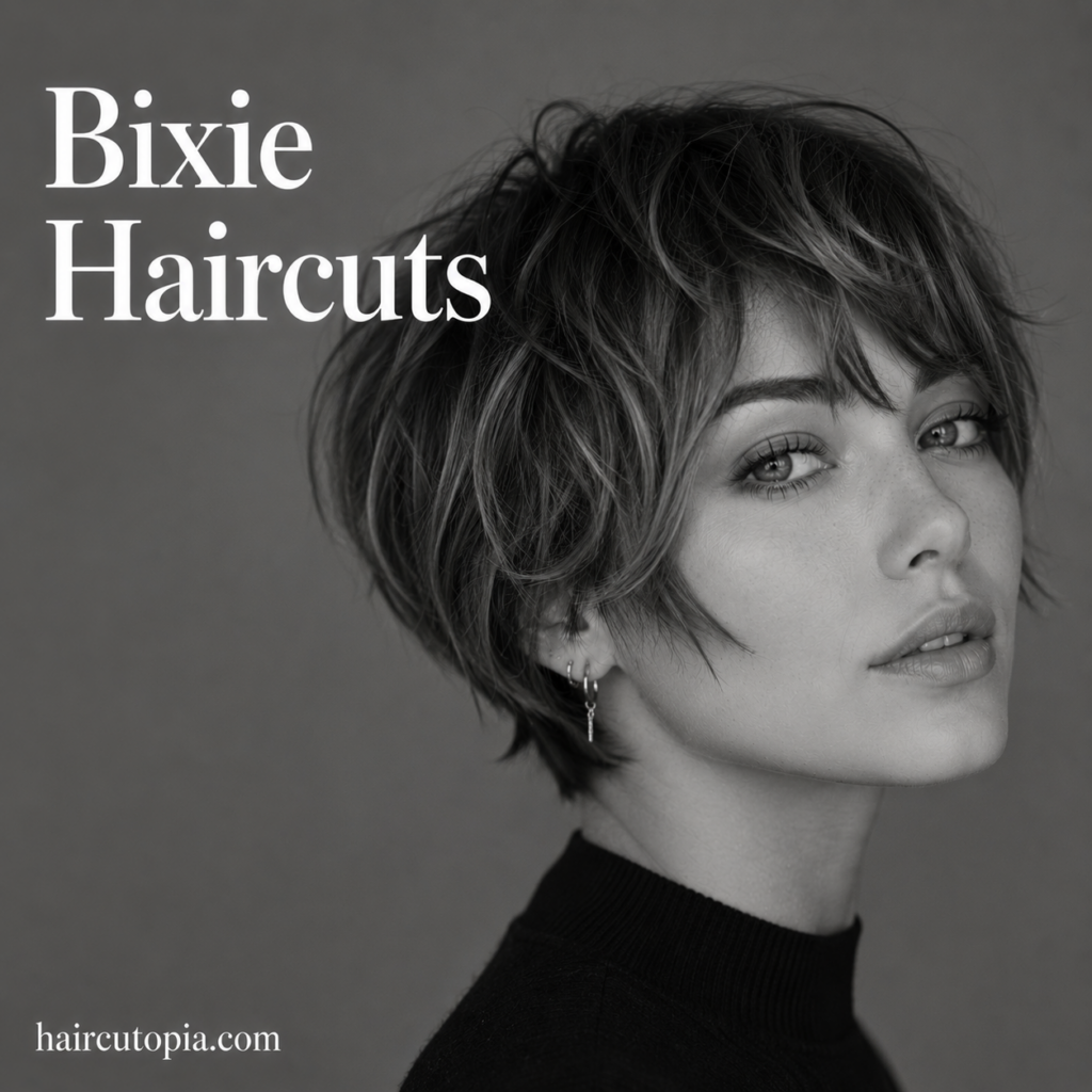 Modern bixie haircut with textured layers and soft face-framing fringe