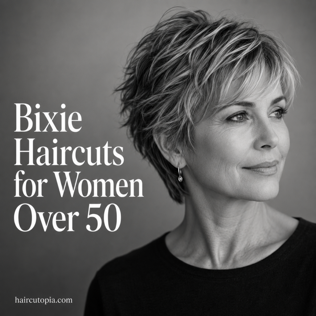 Modern textured bixie haircut for women over 50 with layered volume and soft bangs