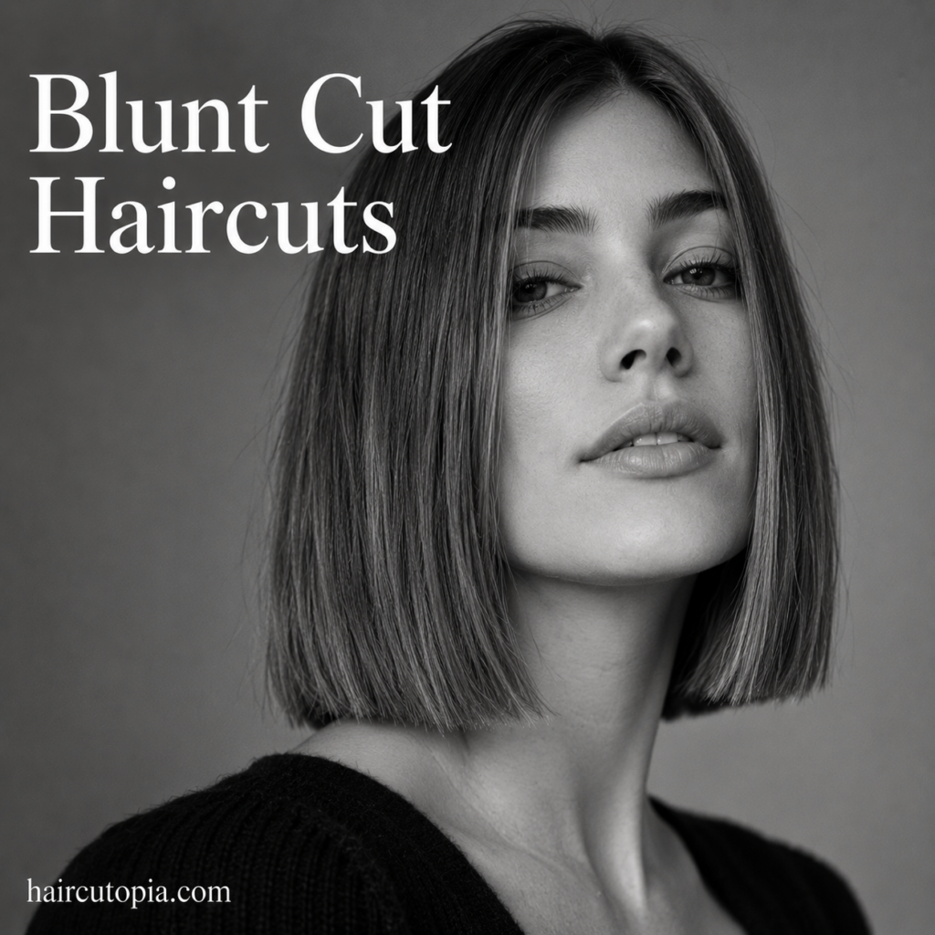 Modern blunt cut haircut with sleek straight ends and a sharp jaw-length perimeter