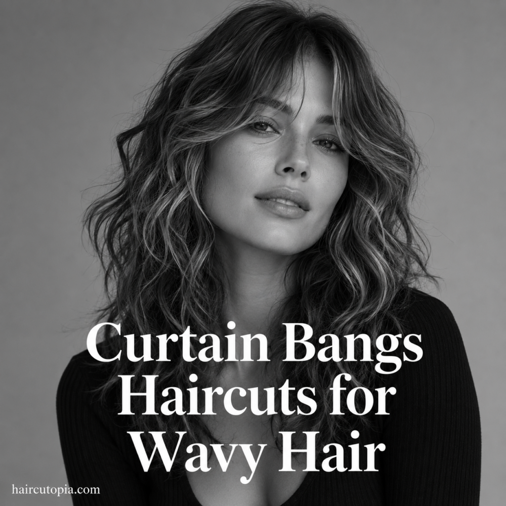Woman with naturally wavy hair styled with soft curtain bangs.