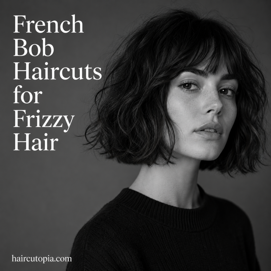 Woman with a textured French bob haircut for frizzy hair