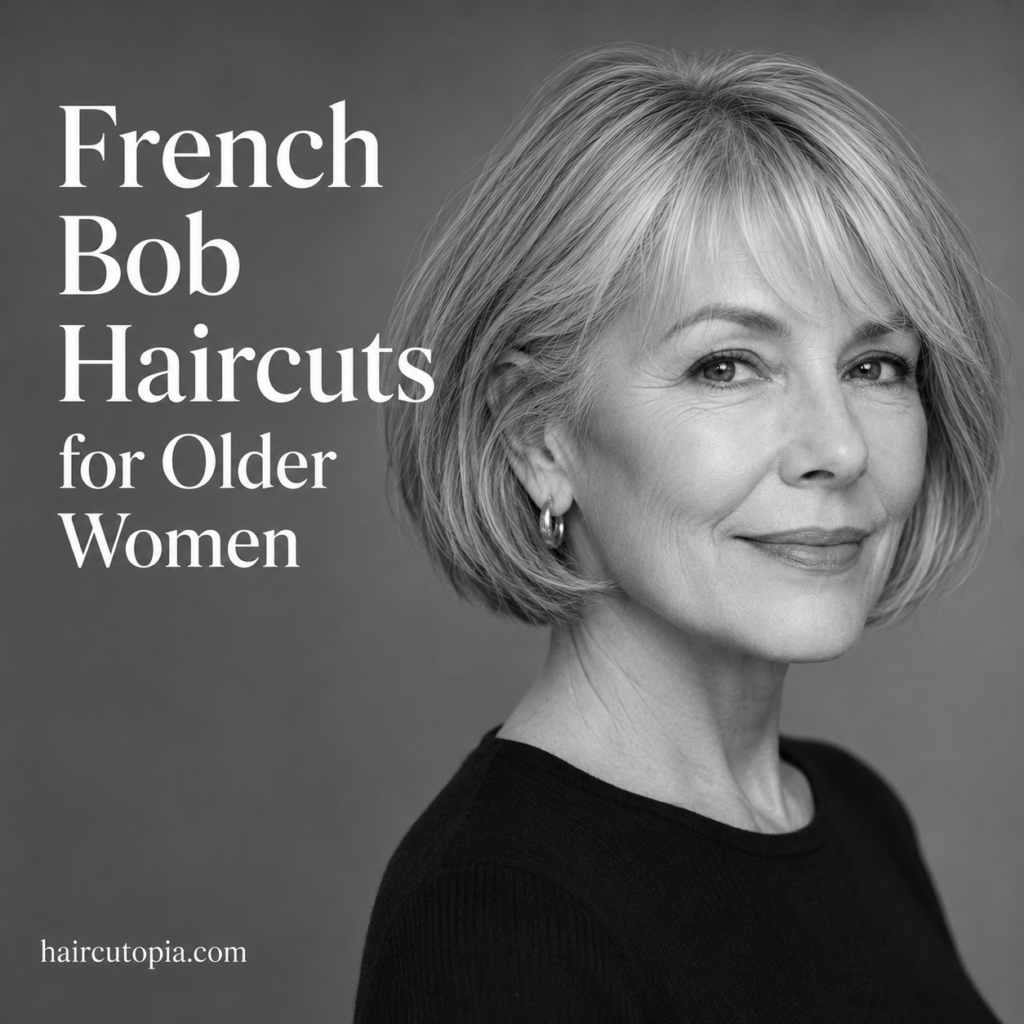 French bob haircut for older women with soft bangs and a chin-length shape