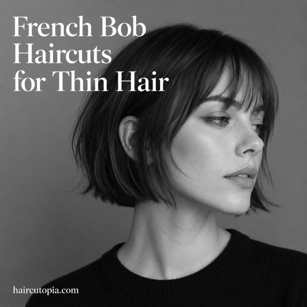 French bob haircut for thin hair with bangs and a blunt jaw-length shape