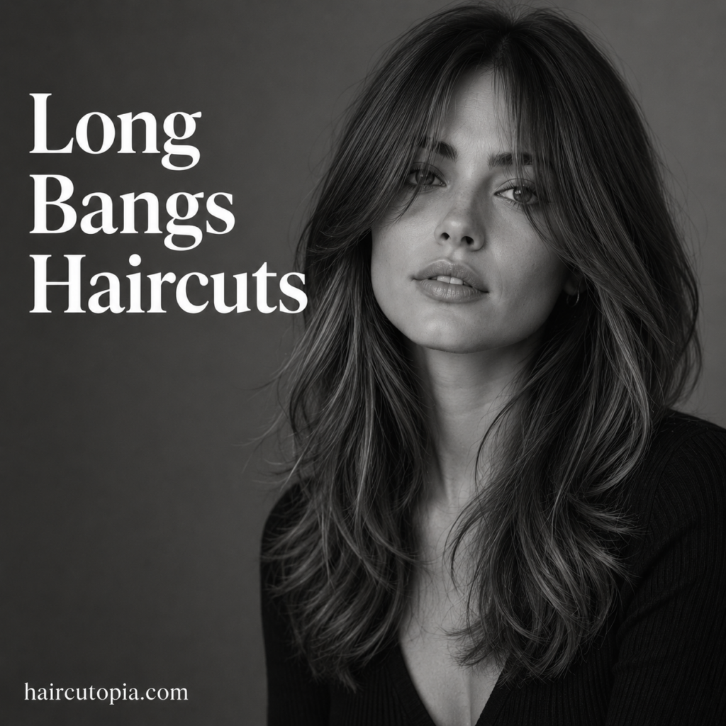 Woman with long layered hair featuring soft face-framing long bangs