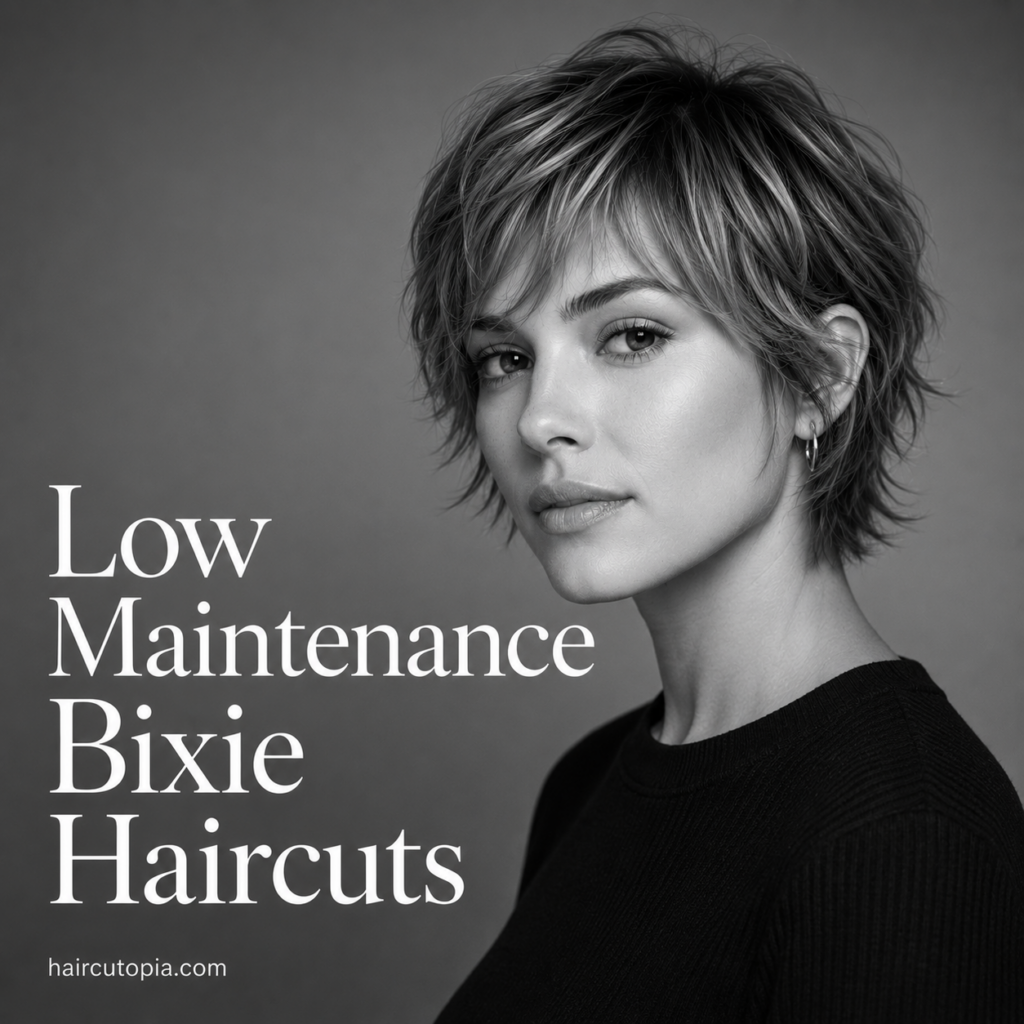 Woman with a low maintenance bixie haircut featuring soft textured layers, natural volume, and an effortless wash-and-go shape.