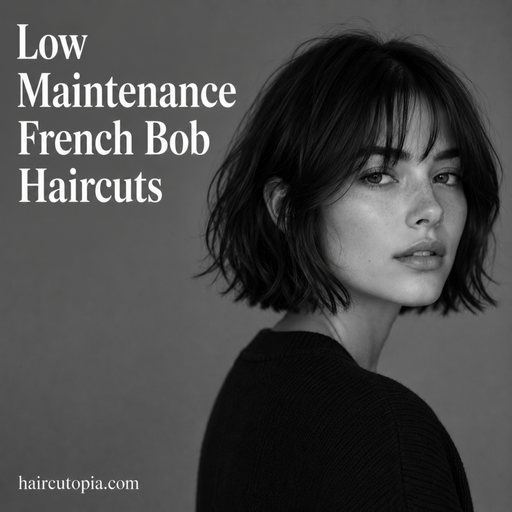 Low maintenance French bob haircut with soft bangs and natural tousled texture