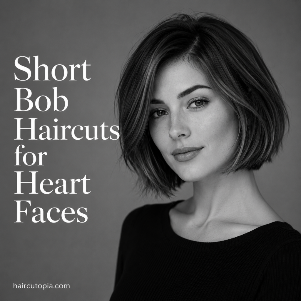 Woman with a modern textured short bob haircut for a heart-shaped face in a black-and-white editorial portrait.