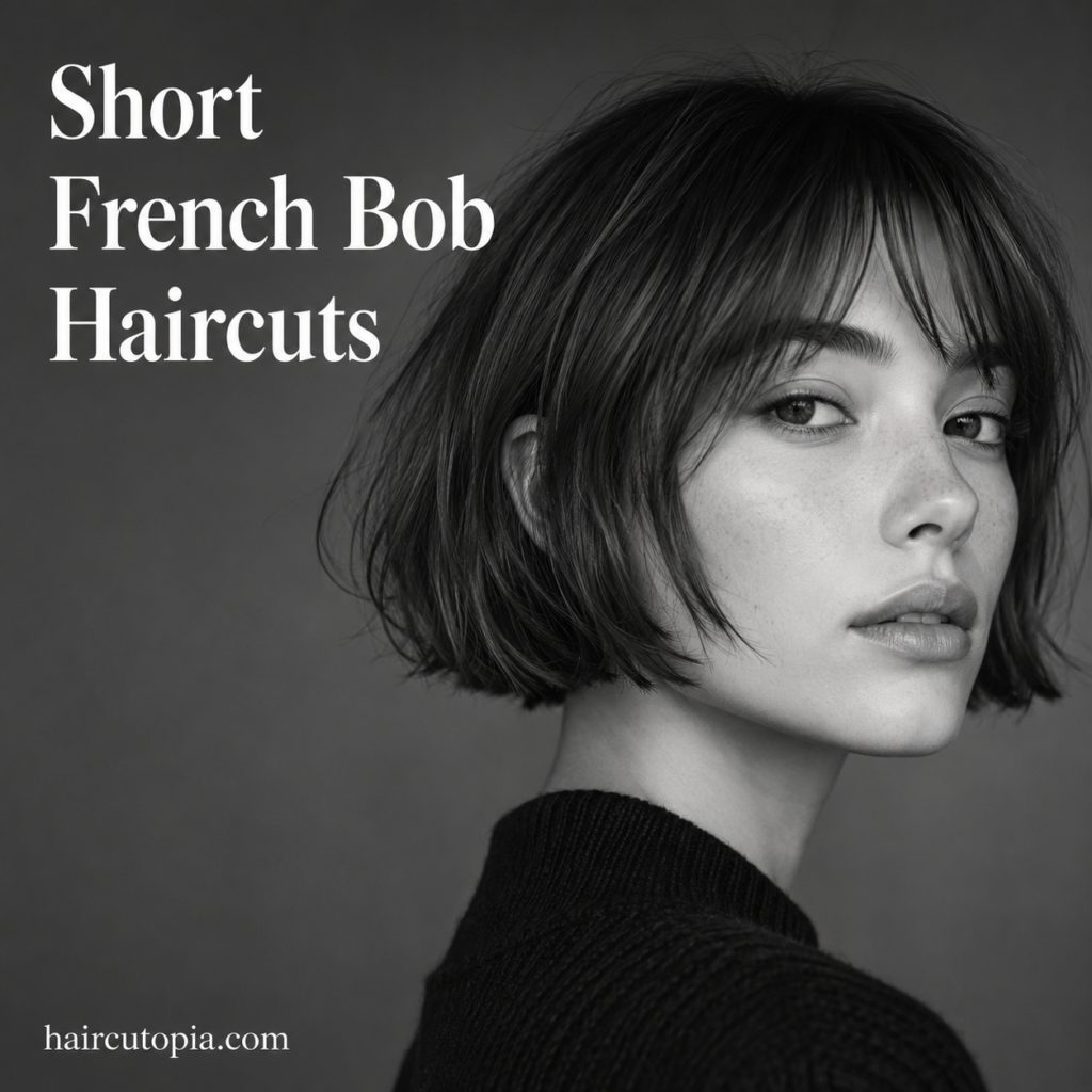Short French bob haircut with bangs in a chic chin-length style