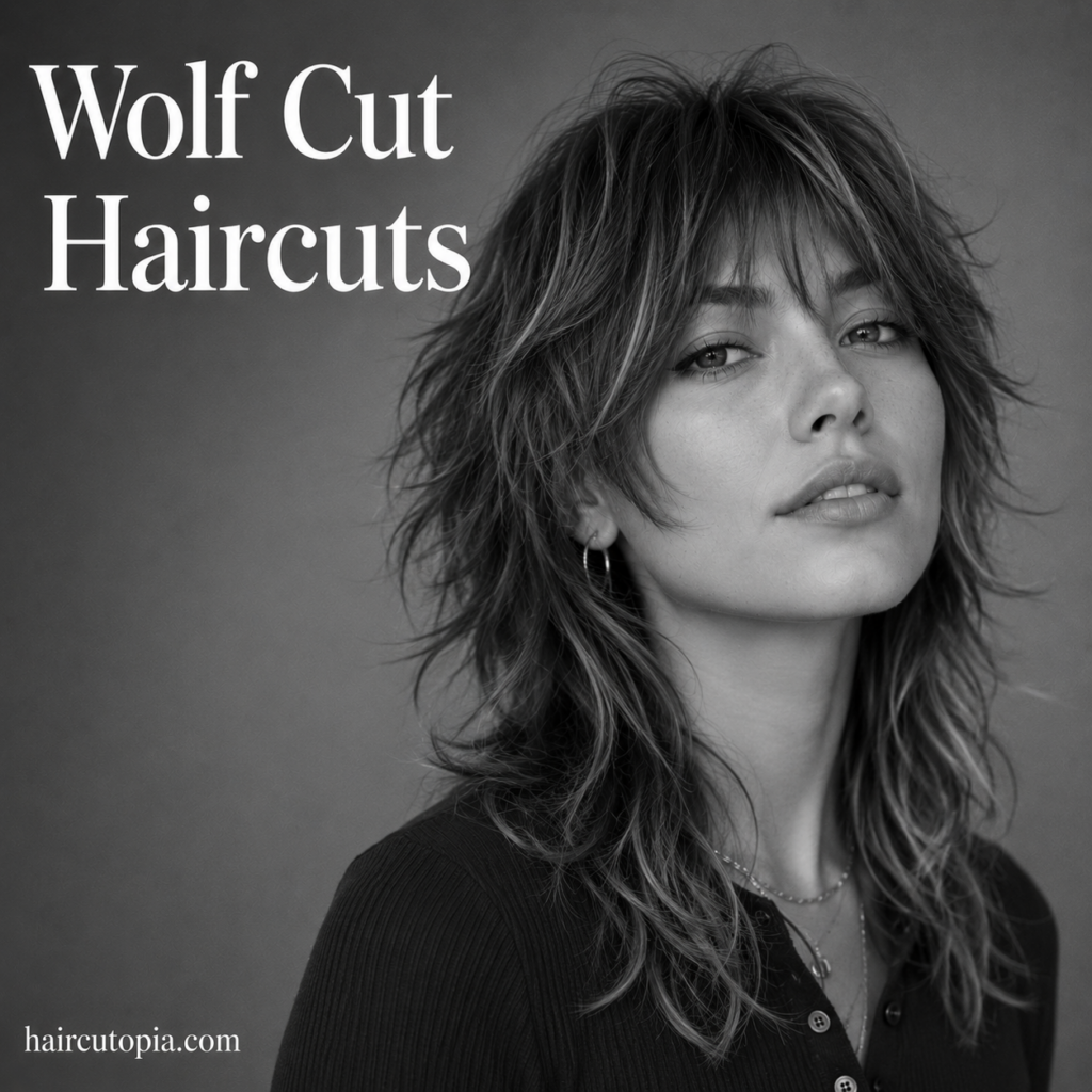 Modern wolf cut haircut with choppy layers, textured bangs, and tousled volume