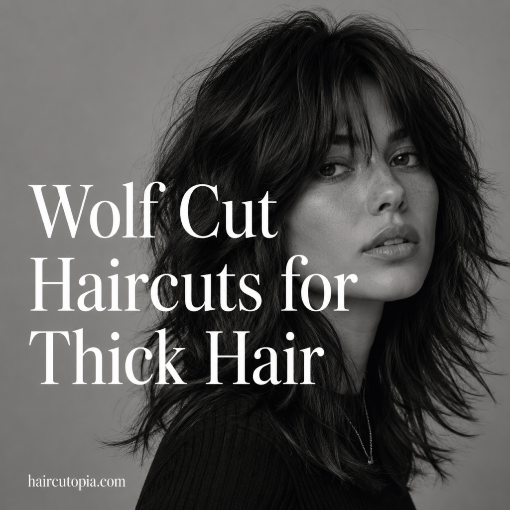 Woman with a layered wolf cut hairstyle for thick hair
