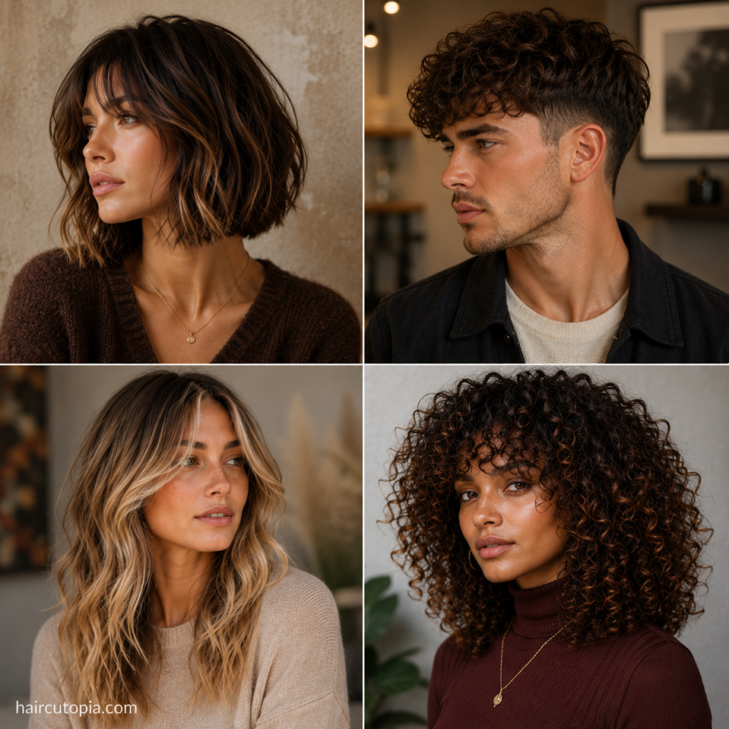 Fall hair trends featuring modern haircuts and hairstyles for men and women